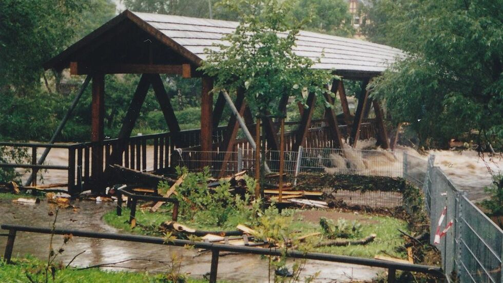 Die Flöha in Olbernhau wurde zum reißenden Strom. (c) Archiv