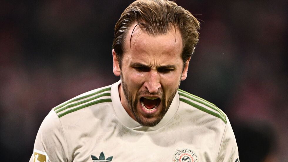 Harry Kane bejubelt sein 99. Pflichtspiel-Tor für den FC Bayern. Harry Kane bejubelt sein 99. Pflichtspiel-Tor für den FC Bayern.