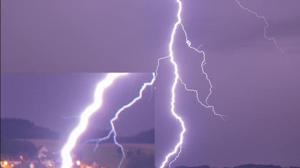 Laut Kachel­mann­wetter hatte der Blitz eine Stärke von 10 Kiloam­pere. Foto (c) Bernd März, Sturm­jä­ger­team Erzge­birge/Vogtland.