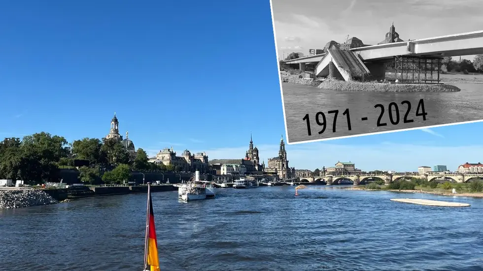 Links ein letzter Steinhaufen, rechts das Fundament des Pfeilers - das ist alles, was von der Brücke übrig blieb 