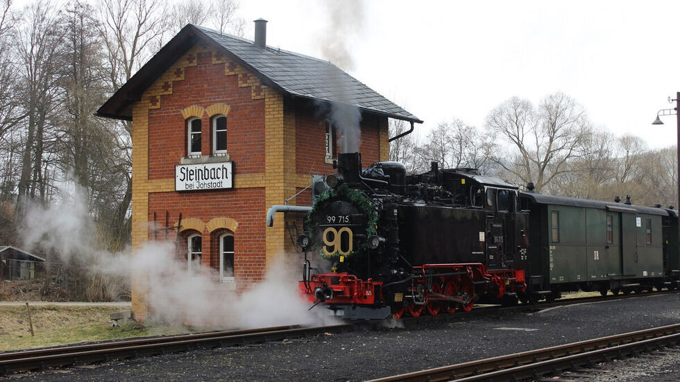 Die Preßnitztalbahn am Bahnhof Steinbach
