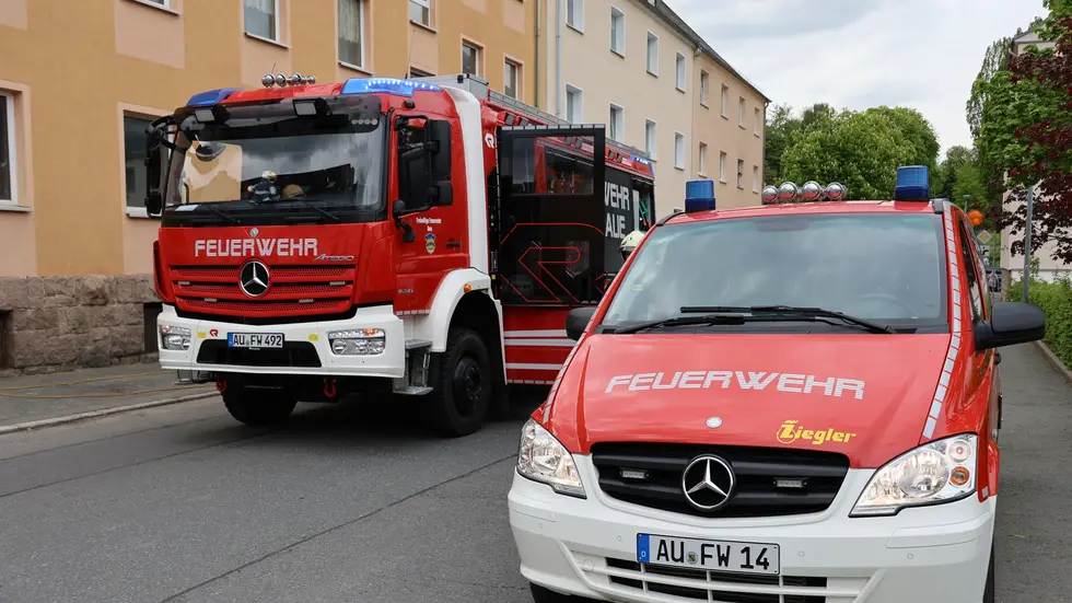 Am Einsatzort in Aue. 